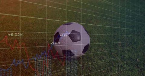 Soccer Ball with Data Analytics Graphs on Green Field