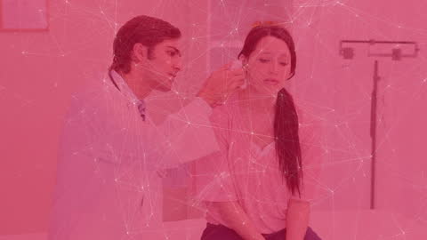 Doctor Examining Patient with Digital Connections Overlays