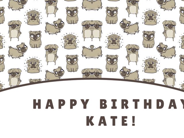 This whimsical birthday card features a background of adorable pug illustrations, perfect for dog lovers and pet-themed celebrations. The playful design adds a fun touch to any birthday or pet event. Customize with a personalized message to make someone's special day even more memorable. Ideal for printing or sharing digitally.