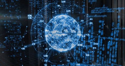 Futuristic holographic globe illustrating digital data network