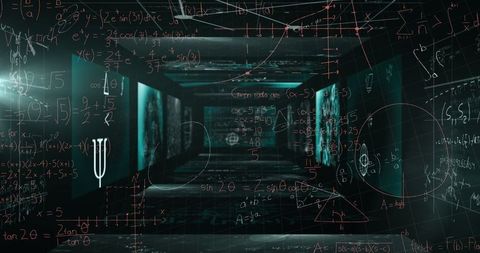 Digital Matrix of Mathematical Formulas in Futuristic Setting - Download Free Stock Images Pikwizard.com