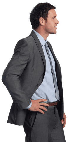 Confident Businessman Smiling in Gray Suit Transparent Background