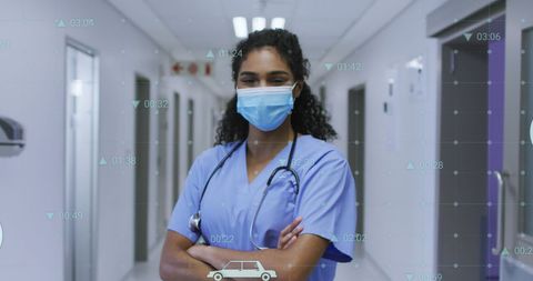 Black Female Doctor with Virtual Healthcare Interface