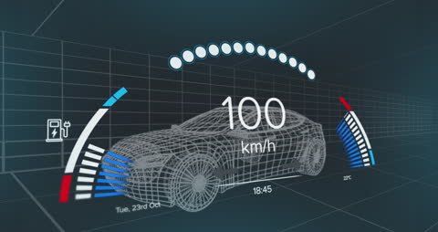 Futuristic Dashboard Display with Electric Car Graphics