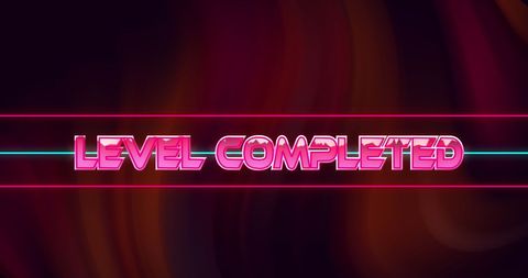 Retro glitch effect level completed in neon