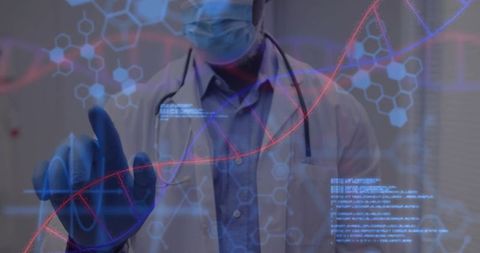 Doctor Interacting with Futuristic Touchscreen in Laboratory