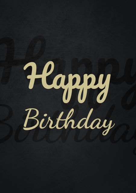 This image showcases an elegant 'Happy Birthday' greeting card background ideal for birthday celebrations. The combination of a dark background with gold calligraphy provides a sophisticated and stylish visual perfect for invitations, digital cards, or social media greetings for a timeless birthday message.