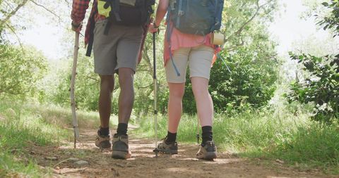 Diverse Couple Hiking in Nature with Backpacks - Download Free Stock Images Pikwizard.com