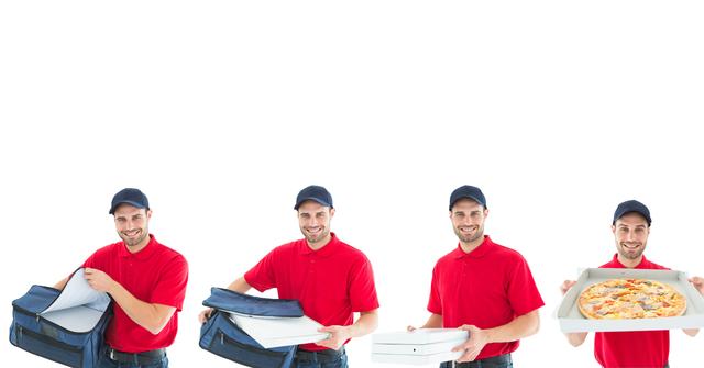 Pizza Delivery Man Unpacking Pizza Boxes in Four Stages - Download Free Stock Photos Pikwizard.com