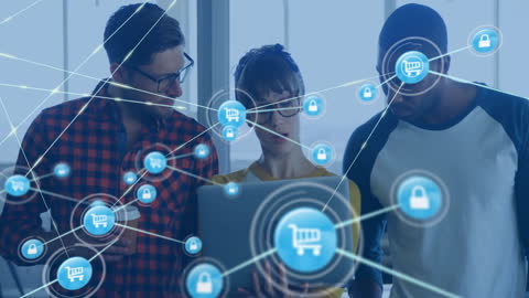 Multiracial Team Collaborating with Digital E-Commerce Network