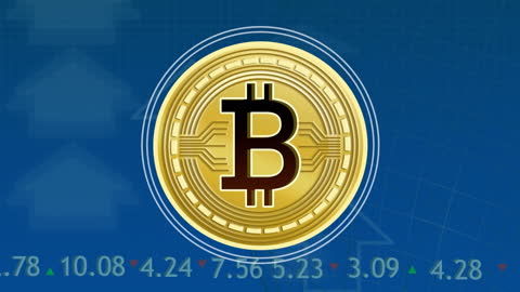 Animated Bitcoin with Financial Data Background