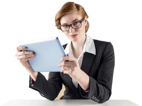 transparent redhead businesswoman using tablet in suit - Download Free Stock Videos Pikwizard.com