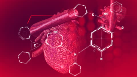 Chemical Structures with Heart Monitor Overlay in Medical Animation