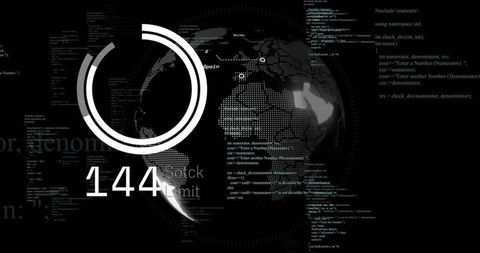 Digital globe with code interface and progress ring visual