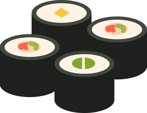 Colorful sushi rolls on transparent background