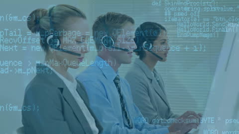 Diverse Customer Service Team Overlays with Digital Codes