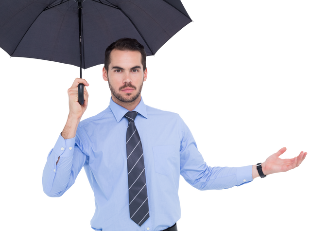 Serious businessman holding transparent umbrella while extending arm - Download Free Stock Videos Pikwizard.com