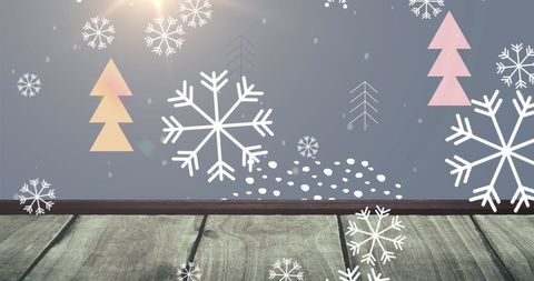 Digital winter wonderland with snowflakes and christmas trees