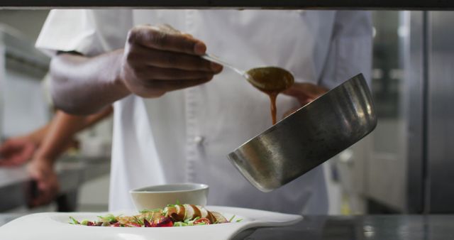 Chef Plating Gourmet Dish in Restaurant Kitchen - Download Free Stock Images Pikwizard.com