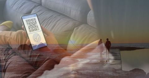 Woman with COVID Passport App Overlaid on Beach Photograph - Download Free Stock Images Pikwizard.com