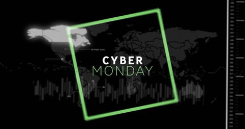 Cyber monday banner with digital world map and data elements