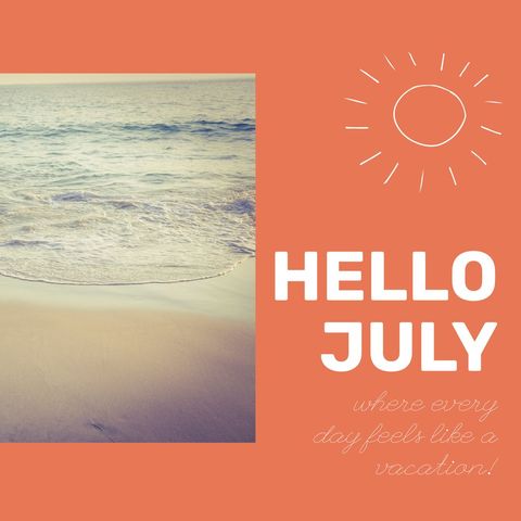 Hello July Summer Beach Greeting with Ocean View - Download Free Stock Templates Pikwizard.com
