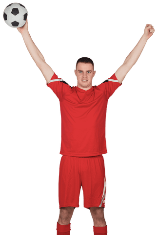 Transparent Young Male Celebrating Soccer Success Holding Ball