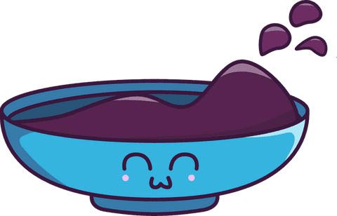 Kawaii flat bowl with purple puree on transparent background