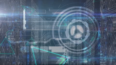 Digital Interface with Futuristic Technology in Server Room