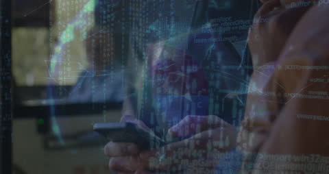 Businessman Integrating Technology and Financial Data Visualization