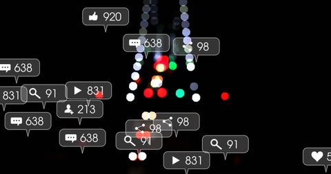 Digital Social Media Interface Over Blurred City Lights