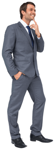 Smiling Caucasian Businessman in Gray Suit on Transparent Background