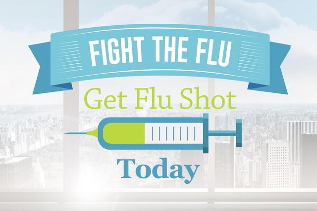 Composite image of fight the flu with city background 