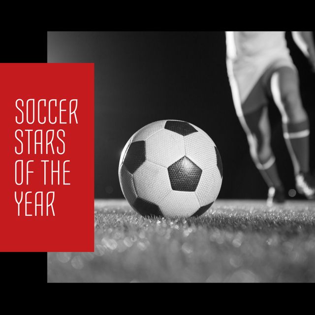 Composition of soccer stars of the year text over african american soccer player. Soccer season and sport concept digitally generated image.