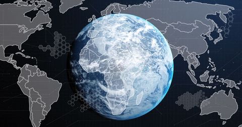 Futuristic Globe on Digital World Map with Circuit Patterns - Download Free Stock Images Pikwizard.com