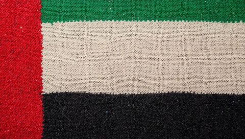 Displaying textured colorblock doormat with woven green beige black bands and red stripe