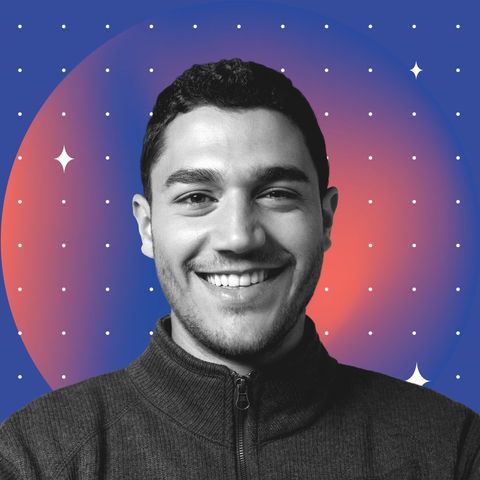 smiling caucasian man on vibrant celestial background - Download Free Stock Templates Pikwizard.com
