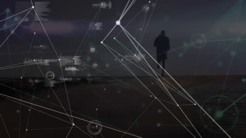 Digital Network Connection Overlay on Man Running