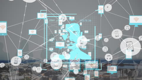 Digital Network with Overlay Icons Connecting City Concept