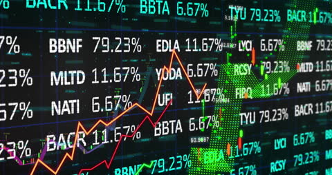 Digital Stock Market Data Animation on Black Background