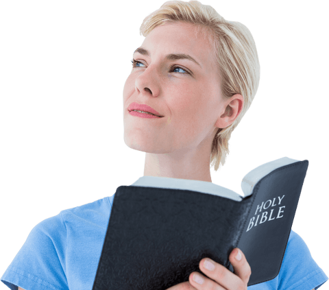 woman pondering with bible on hand transparent background - Download Free Stock Videos Pikwizard.com