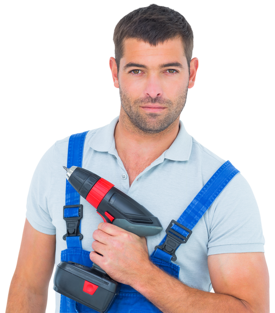 Confident Male Carpenter Holding Power Drill on Transparent Background - Download Free Stock Videos Pikwizard.com