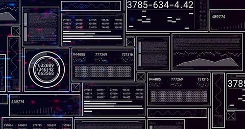 Neon Analytics Dashboard Showing Tiled Data Panels, Circular Gauge, Logs and Waveforms