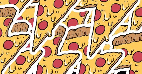 Quirky pizza slice pattern with melting cheese