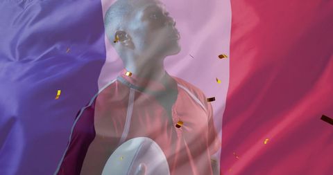 French Rugby Celebration with African American Athlete