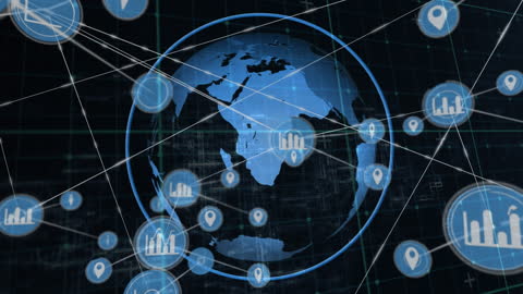 Global Network Connectivity with Icons Over Digital Globe