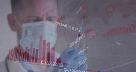 Doctor Analyzing Vaccine with Data Overlay