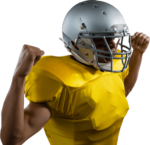 Triumphant american football player flexing muscles transparent background