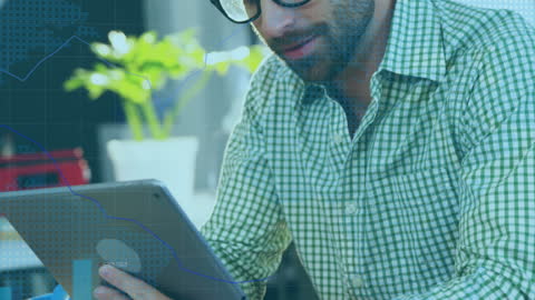 Businessman Engaged with Tablet Over Financial Data Analytics