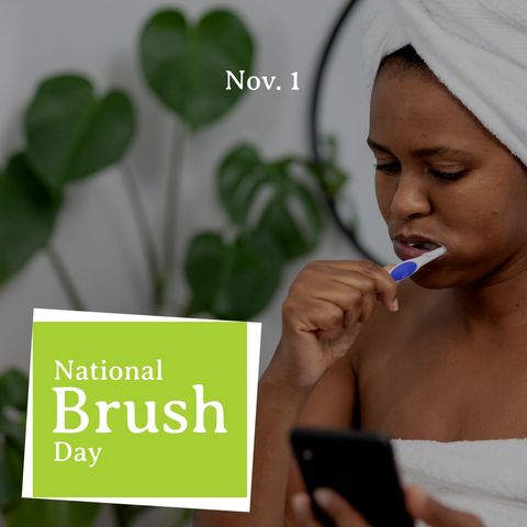 african american woman brushing teeth national brush day - Download Free Stock Templates Pikwizard.com